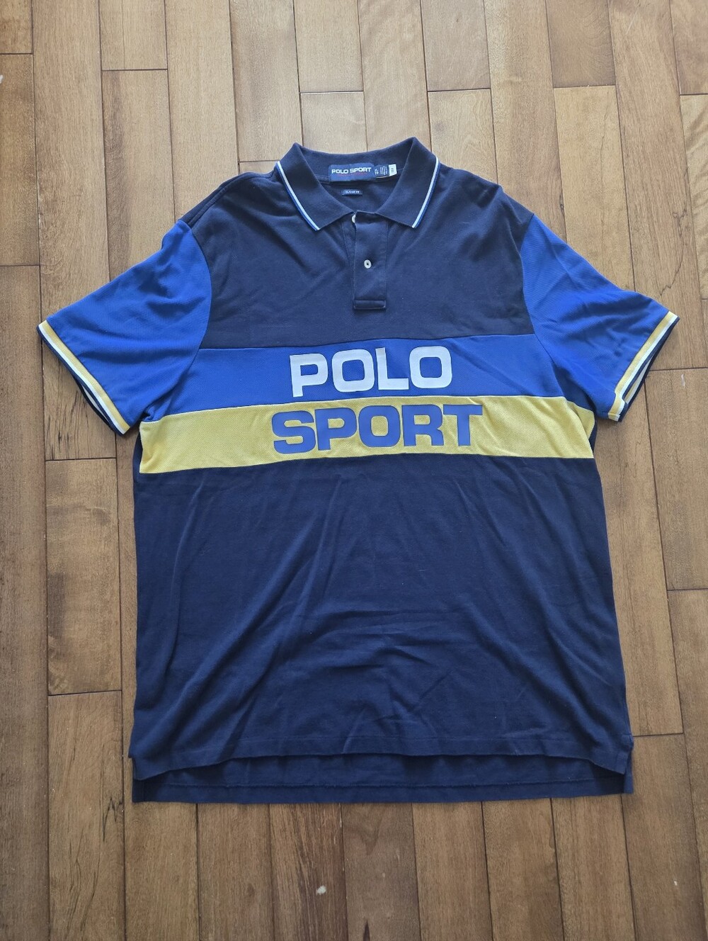 Polo Sport Ralph Lauren Men’s Classic Navy Blue & Yellow Logo Polo Shirt Size XL
